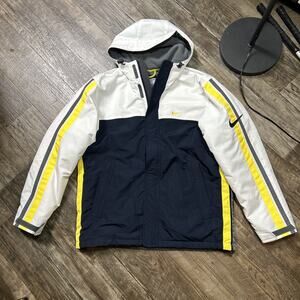 Vtg Y2k 90s Nike Big Swoosh Logo Puffer Coat Fleece Lined Jacket Sz M Grey Tag